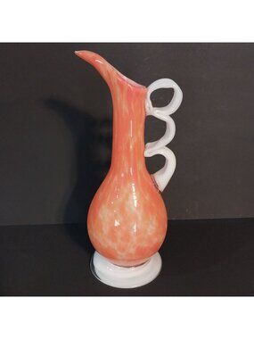Vintage Cased Glass Pitcher Decorative Orange Swirl Vase